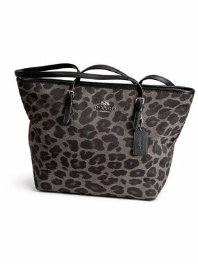 Coach Leopard Print City Tote F39037 Gray Black Jacquard Zip Top